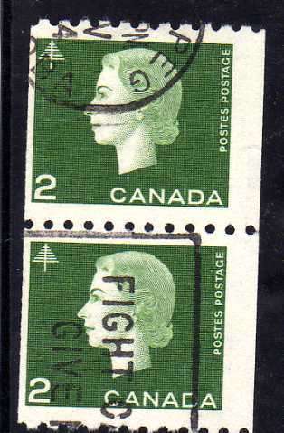 CANADA 1962-64 DEFINITIVE 2c COIL STAMP PAIR. SG 532. CAT 17 POUNDS.