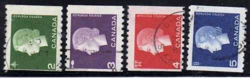 CANADA 1962-64 DEFINITIVE COIL SET OF 4 VFU. SG 532-34. CAT 15 POUNDS.