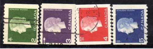 CANADA 1962-64 DEFINITIVE COIL SET OF 4 VFU. SG 532-34. CAT 15 POUNDS.