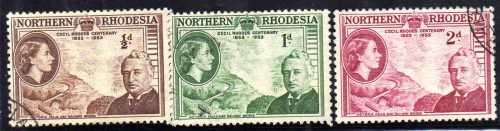 NORTHERN RHODESIA 1953 "RHODES CENTENARY" SET OF 5 VFU. SG 54-58. CAT 12 POUNDS.
