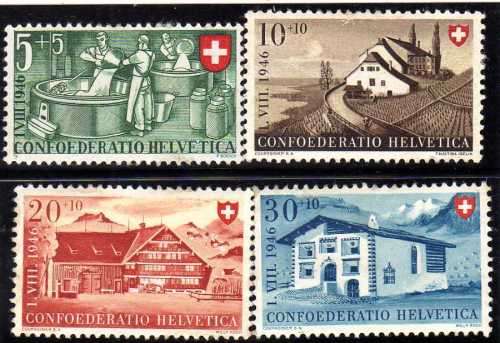 SWITZERLAND 1946 "NATIONAL FETE AND FUND FOR CITIZENS ABR" SET OF 4 MM. SG 467-70. CAT 15,90 POUNDS.