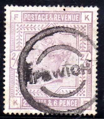 GREAT BRITAIN 1883-84 2/6d LILAC ON WHITE PAPER FINE USED. SG 178. CAT 160 POUNDS.