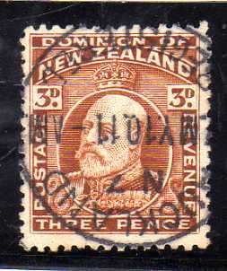 NEW ZEALAND 1909 DEFIN 3d CHESTNUT PERF 14 VFU. SG 395. CAT 18 POUNDS.