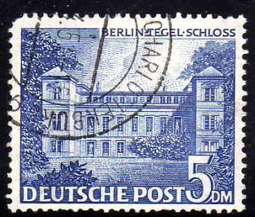 GERMANY WEST BERLIN 1949 BERLIN VIEWS 5DM BLUE FINE USED. SG B53. CV 21 POUNDS.(2013)
