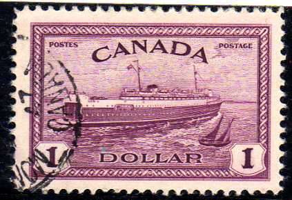 CANADA 1946 "PEACE ISSUE" $1 VIOLET V.F.USED. SG 406. CAT 4,50 POUNDS.