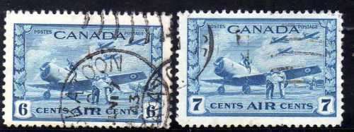 CANADA 1942 WAR EFFORT 6c & 7c VFU. SG 399 + 400. CAT 11,30 POUNDS.