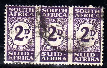 SOUTH AFRICA 1943-4 POSTAGE DUE 2d UNIT VFU. SACC 31. CAT R200. (SACC 2015)