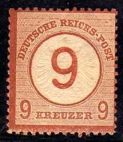 GERMANY 1872 9K BROWN MINT WITH SMALL PART ORIGINAL GUM. SG 27. CAT 650 POUNDS.
