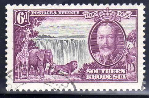 SOUTHERN RHODESIA 1935 SILVER JUBILEE 6d VFU. SACC 35 . CAT R400.