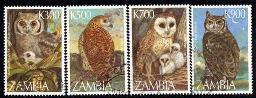 ZAMBIA 1997 OWLS SET OF 4 V.F.U. SG 769-772. CAT 7,50 POUNDS.