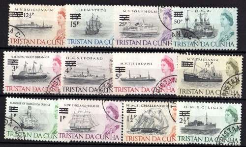 TRISTAN DA CUNHA 1971 SHIP DECIMAL DEFIN SET OF 12 VFU. SG 137-148. CAT 25 POUNDS.