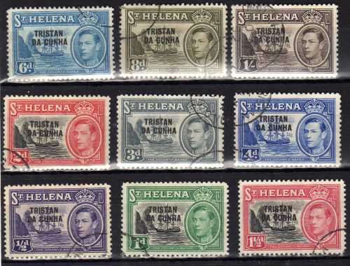 TRISTAN DA CUNHA 1952 DEFIN PART SET OF 9 VFU. SG 1-9. CAT 24,50 POUNDS.