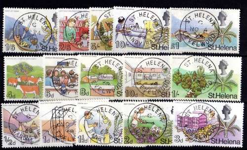 ST HELENA 1968 DEFIN SET OF 15 VFU (BUT TINY TEAR TO BASE OF 1 POUND). SG 226-40. CAT 12,50 POUNDS.