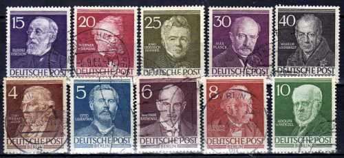 GERMANY (WEST BERLIN) 1952 "FAMOUS BERLINERS"  SET OF 10 VFU. SG B91-B100. CAT 62 POUNDS.