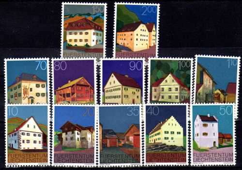 LIECHTENSTEIN 1978 "BUILDINGS"  SET OF 12 UMM. SG 691-702. CAT 14 POUNDS.