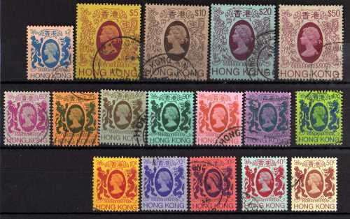 HONG KONG 1982 DEFIN SET OF 17 VFU. SG 415-487 SIMPLIFIED. CAT 54 POUNDS.