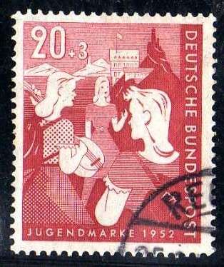 GERMANY WEST 1952 "YOUTH HOSTELS FUND" 20pf + 3pf V.F.U. SG 1081. CAT 27 POUNDS.