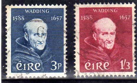 IRELAND 1957 DEATH TERCENT LUKE WADDING SET OF 2 VFU. SG 170-171. CAT 8,50 POUNDS.