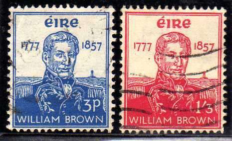 IRELAND 1957 DEATH TERCENT ADMIRAL BROWN SET OF 2 FINE USED. SG 168-69. CAT 16 POUNDS.