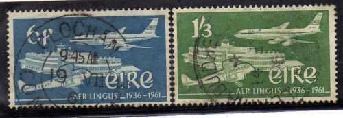IRELAND 1961 "SILVER JUBILEE OF AIR LINGUS AIRLINES" SET OF 2 VFU. SG 184-5. CAT 9,25 POUNDS.
