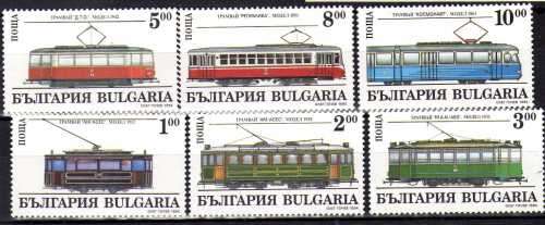 BULGARIA 1994 TRAMS SET OF 6 UMM. SG 3997-4002. CAT 5,80 POUNDS.