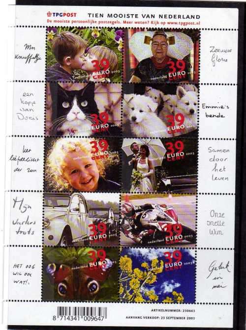 NETHERLANDS 2003 "STAMP DESIGN COMPETITION" SHEET OF 10 U.M.M. SG MS 2322. CAT 13,50 POUNDS.