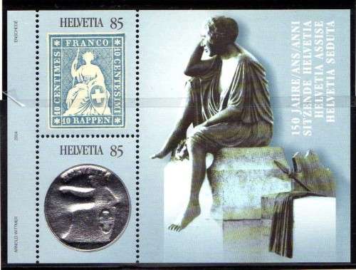 SWITZERLAND 2004 "150TH ANNIV FIRST SWISS STAMPS" M/SHEET. SG MS 1614 UMM. CAT 3,75 POUNDS.