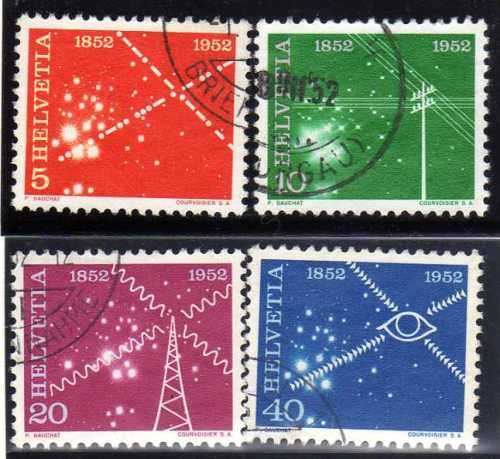 SWITZERLAND 1952 "TELECOMS CENT" SET OF 4 VFU. SG 532-35. CAT 11,40 POUNDS.