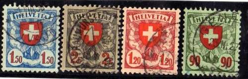 SWITZERLAND 1924 DEFINITIVE SET OF 4 VERY FINE USED. SG 329-332a. CAT 31,75 POUNDS.