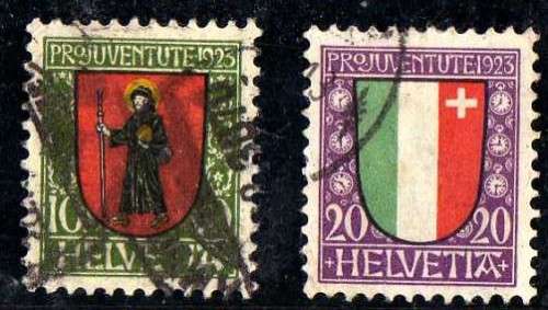 SWITZERLAND 1923 "PRO JUVENTUTE" 10c GOOD USED & 20c VFU. SG J25-26. CAT 7 POUNDS.