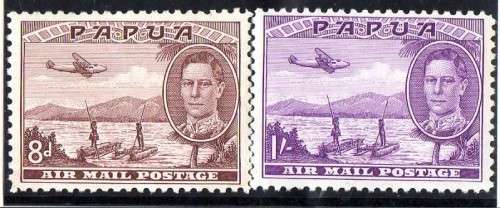 PAPUA 1939 AIR PART SET OF 5 MINT NO GUM(UNUSED) EXCEPT 5d LMM. SG 163-67. CAT 31,50 POUNDS.