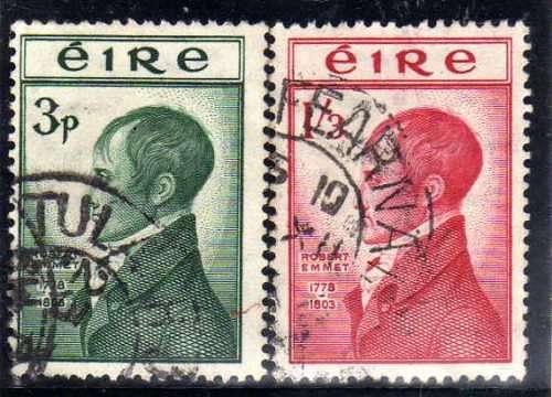 IRELAND 1953 "150TH DEATH ANNIV OF EMMET" SET OF 2 VFU. SG 156-57. CAT 10 POUNDS.