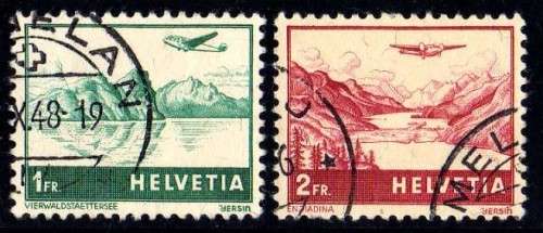 SWITZERLAND 1941 "AIR LANDSCAPES" 1FR & 2FR VERY FINE USED. SG 420 & 421. CAT 6 POUNDS.