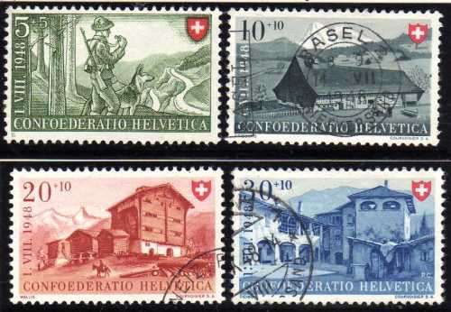 SWITZERLAND 1948 "NATIONAL FETE AND ANTI TB FUND" SET OF 4 VFU EXCEPT 5c. SG 495-98. CAT 16 POUNDS.