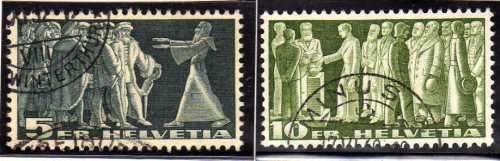 SWITZERLAND 1938 SET OF 3 VFU. SG 388-390. CAT 8,25 POUNDS.