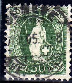 SWITZERLAND 1882 DEFIN 50c GREEN FINE USED. SG 218. CAT 29 POUNDS.