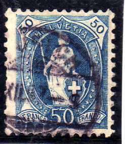 SWITZERLAND 1882 DEFIN 50c BLUE FINE USED. SG 150B. CAT 22 POUNDS.