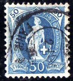 SWITZERLAND 1882 DEFIN 50c BLUE VERY FINE USED. SG 150B. CAT 22 POUNDS.