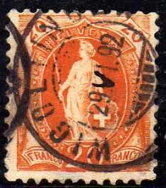 SWITZERLAND 1882 DEFIN 20c ORANGE VFU. SG 214. CAT 5,75 POUNDS.