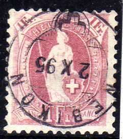 SWITZERLAND 1882 DEFIN 1F PURPLE FINE USED. SG 152B. CAT 5,75 POUNDS.
