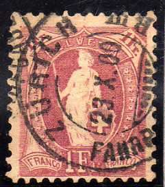 SWITZERLAND 1882 DEFIN 1F PURPLE VERY FINE USED. SG 152B. CAT 5,75 POUNDS.