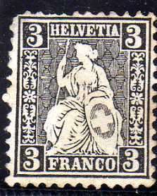 SWITZERLAND 1862 DEFIN 3c BLACK MINT NO GUM. SG 53. CAT 14,50 POUNDS.