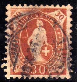 SWITZERLAND 1882 DEFIN 30c BROWN VFU. SG 202. CAT 3 POUNDS.