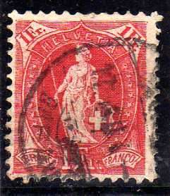 SWITZERLAND 1882 DEFIN 1F RED FINE USED. SG 219. CAT 14,50 POUNDS.