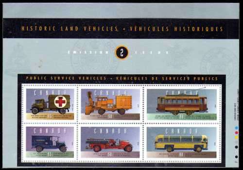 CANADA 1994 HISTORIC LAND VEHICLES PRES FOLDER WITH MINI SHEET OF 6 UMM. SG MS 1611. CAT 10 POUNDS.
