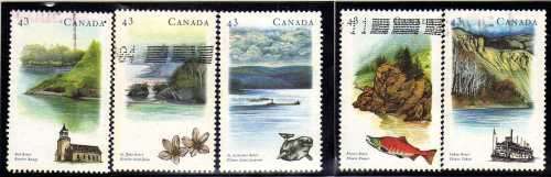 CANADA 1993 "CANADIAN RIVERS" 3RD SERIES SET OF 5 FINE USED. SG 1558-62. CAT 5,50 POUNDS.