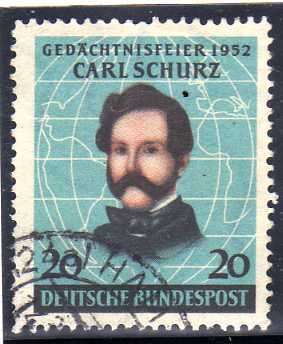 GERMANY WEST 1952 "CENTENARY OF ARRIVAL OF SCHURZ IN AMERICA" VERY FINE USED. SG 1079. CAT 11 POUNDS