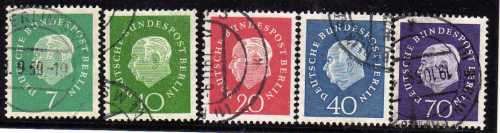 GERMANY (WEST BERLIN) 1959 "PRESIDENT HEUSS" SET OF 5 VFU. SG B178-B182. CAT 22,90 POUNDS.