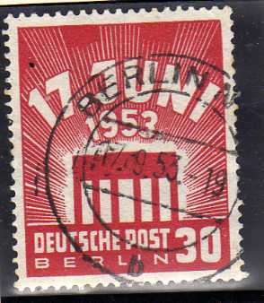 GERMANY BERLIN 1953 EAST GERMAN UPRISING 30pf RED V.F.U. SG B111. CAT 44 POUNDS.