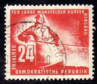 GERMANY EAST 1950 "MANSFELD COPPER MINES 750TH ANNIV" 24pf VFU. SG E31. CV 10,50 POUNDS.